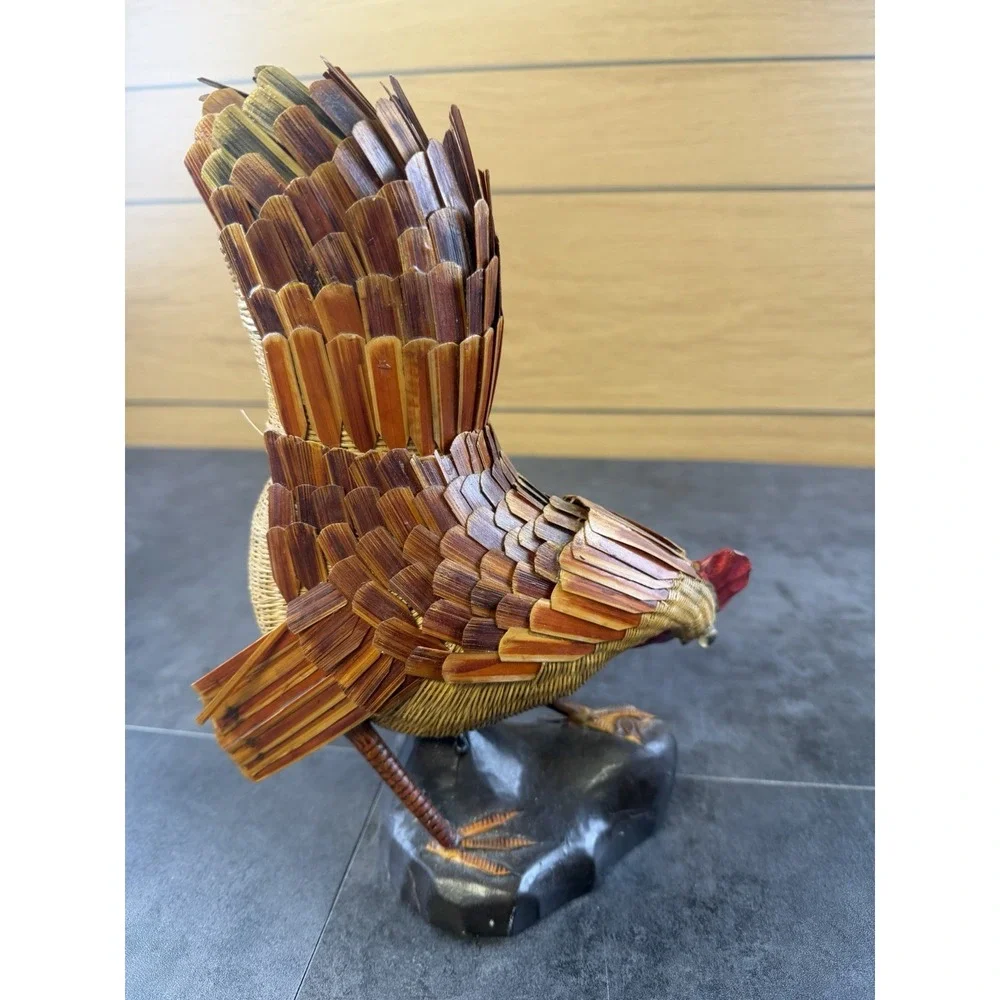 VTG 1970's Shanghai Handicrafts Woven Bamboo Rooster Chicken Basket China